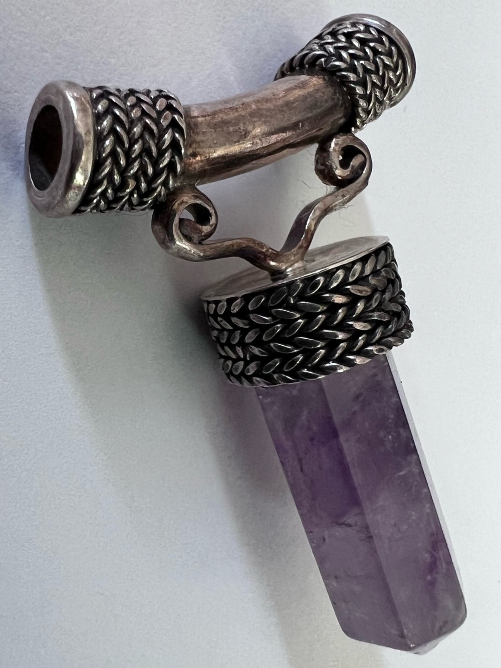 Pendant Charm slide-on amethyst crystal statement necklace silver herringbone